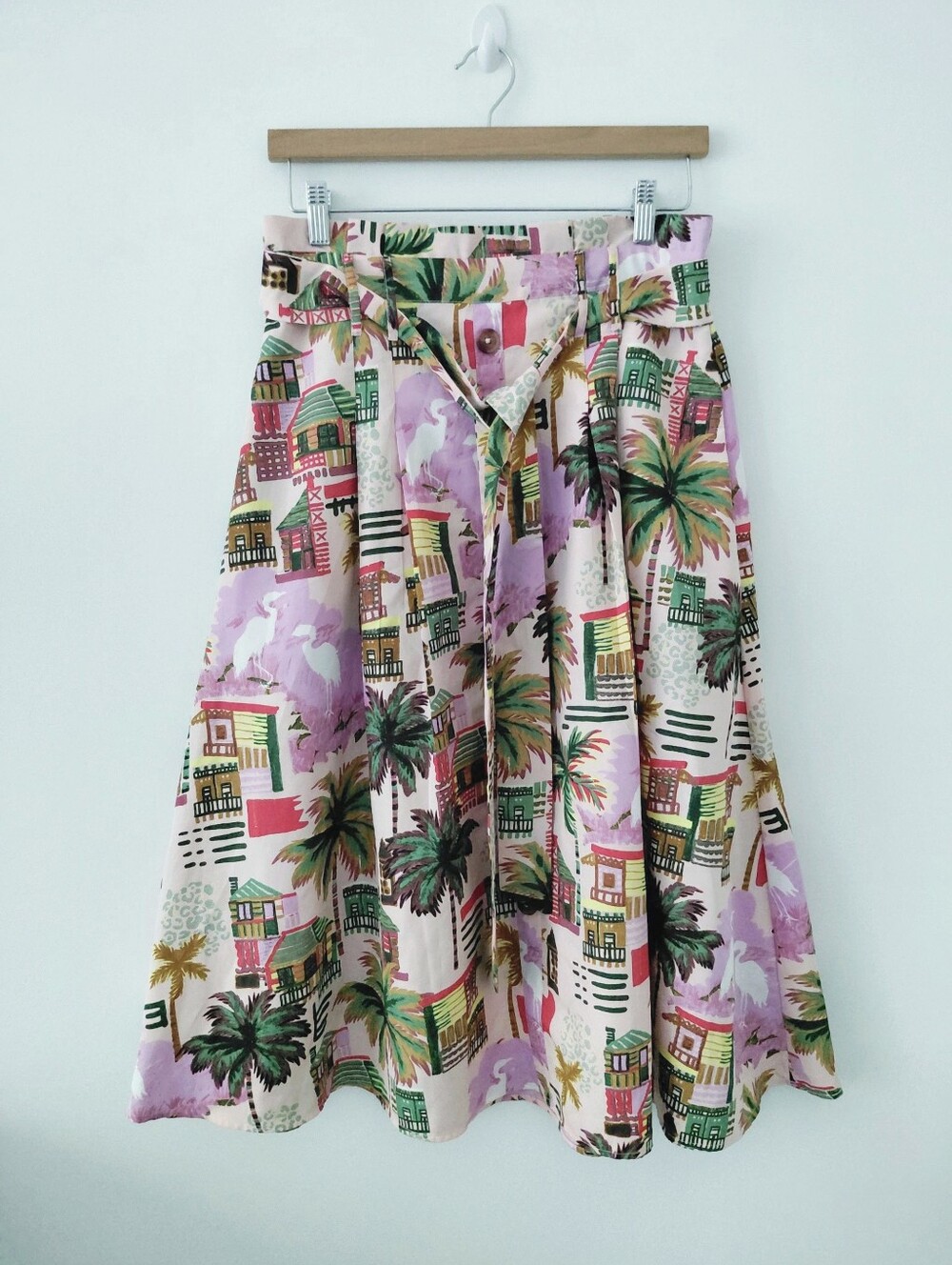 Floral Palm Print A-Line Skirt in Pink